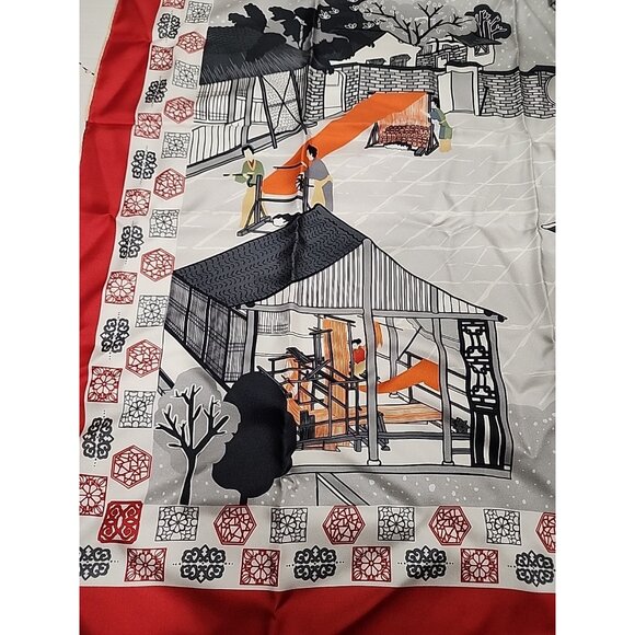 new RARE Chinese SILK SCARF Sizhou China scene with gift box 33" square size - Picture 8 of 9
